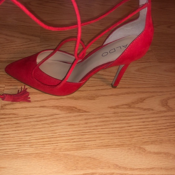 Aldo red shoes with ankle straps. Size 7-1/2. Never worn. - Picture 3 of 4